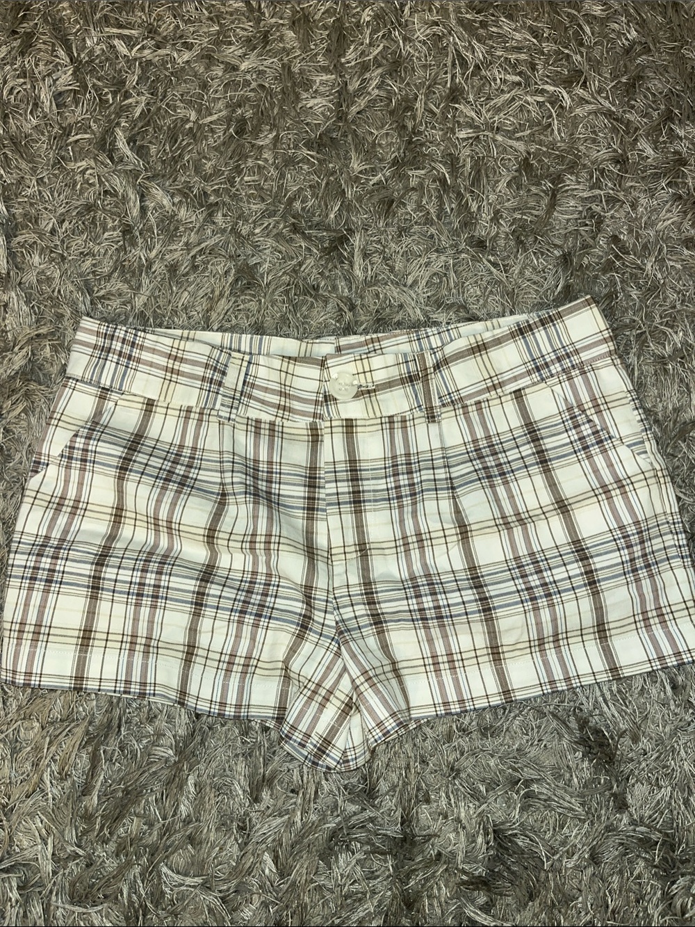 Plaid Cotton-Blend Shorts in Cream, Brown and Navy